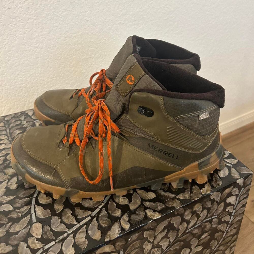 Olive green & brown Insulated Waterproof Merrell hiking boots